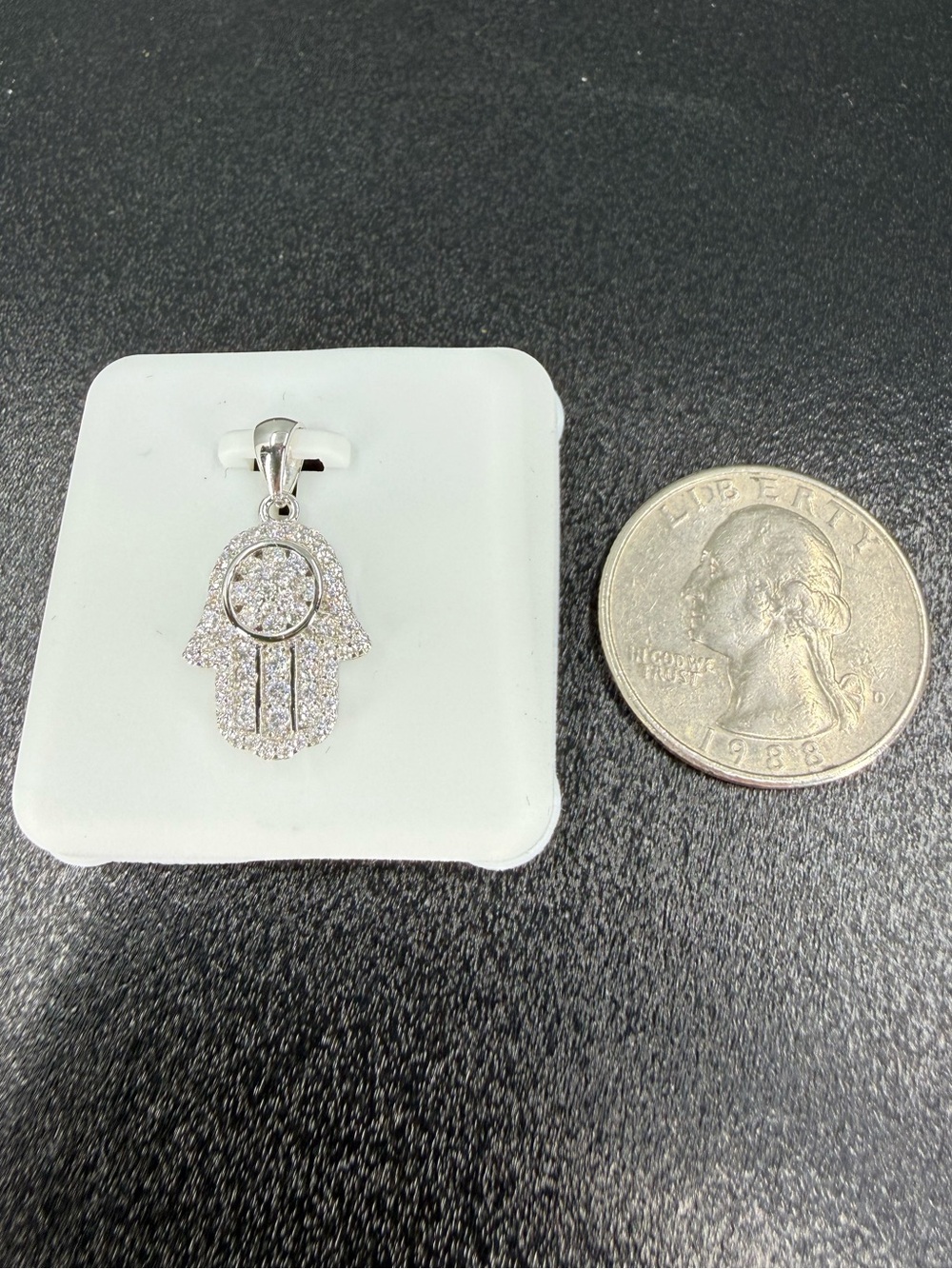 925 Sterling Silver Moissanite Hamsa Hand Pendant - Picture 7 of 8